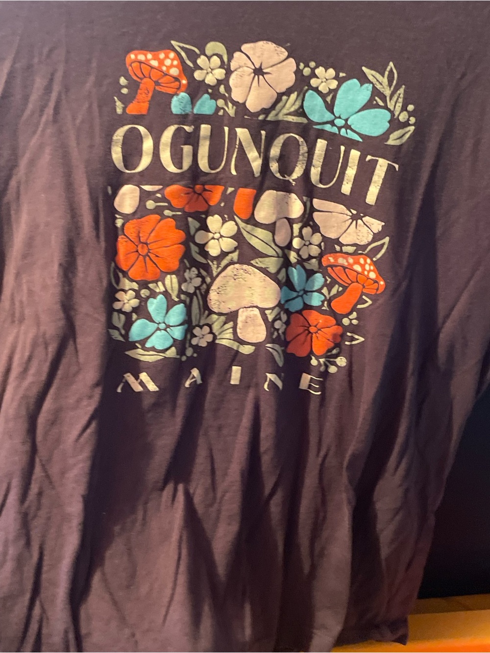 Maine Floral Mushroom Graphic Tee - Navy with Orange & Teal Accents
